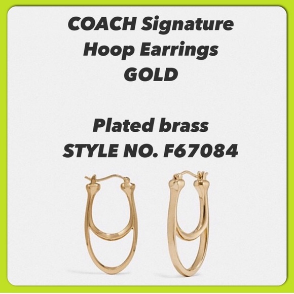 Beautiful! Coach Brass Double Hoop Gold Earrings With 1 Charm☝🏻🙃🌹🌹🌹 - Picture 5 of 7